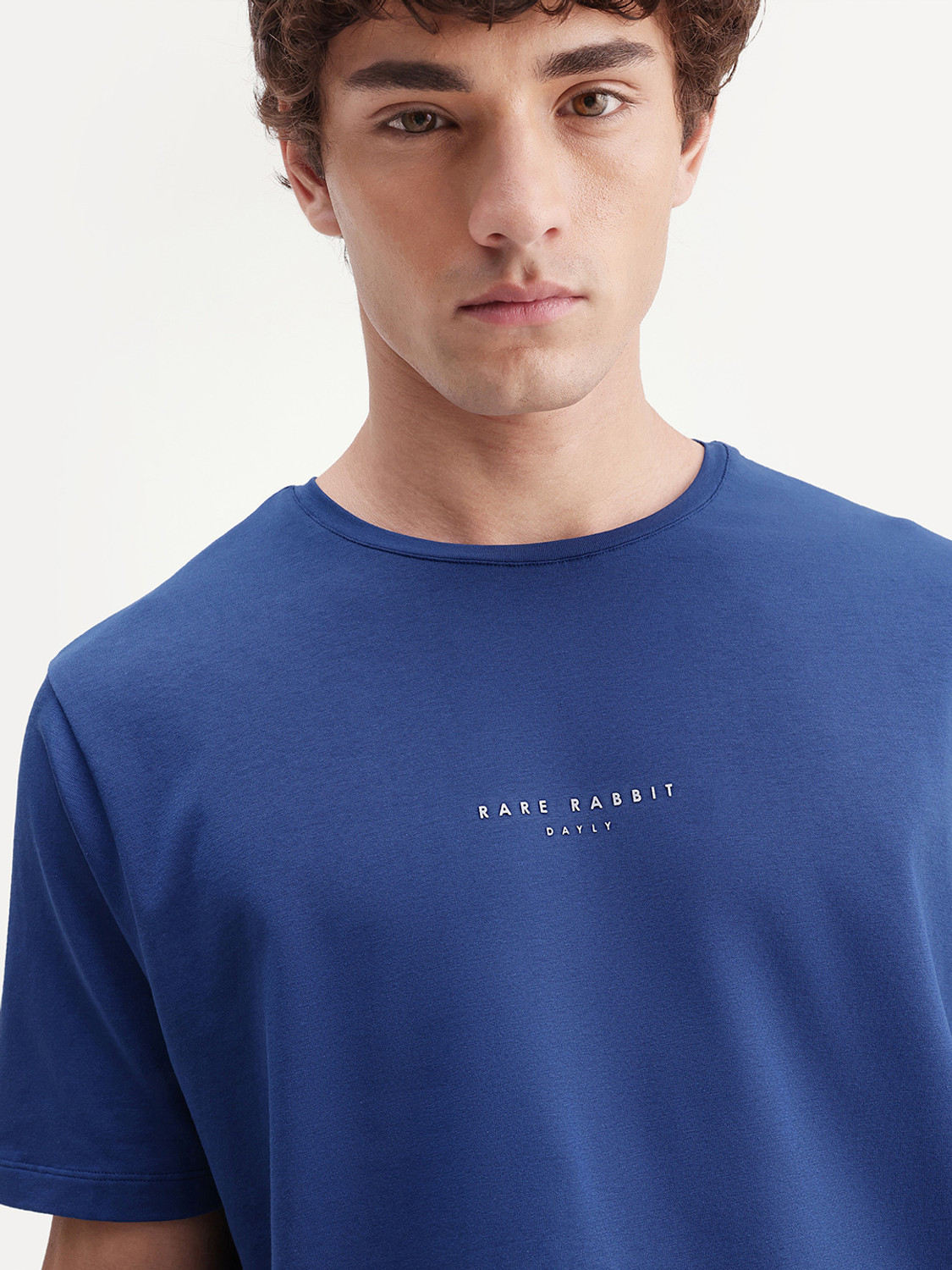 Image of RARE RABBIT Solid Men Crew Neck Blue T-Shirt