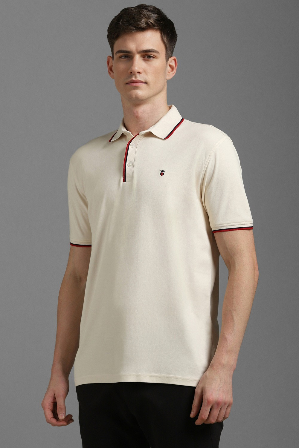 Image of LOUIS PHILIPPE Solid Men Polo Neck Beige T-Shirt