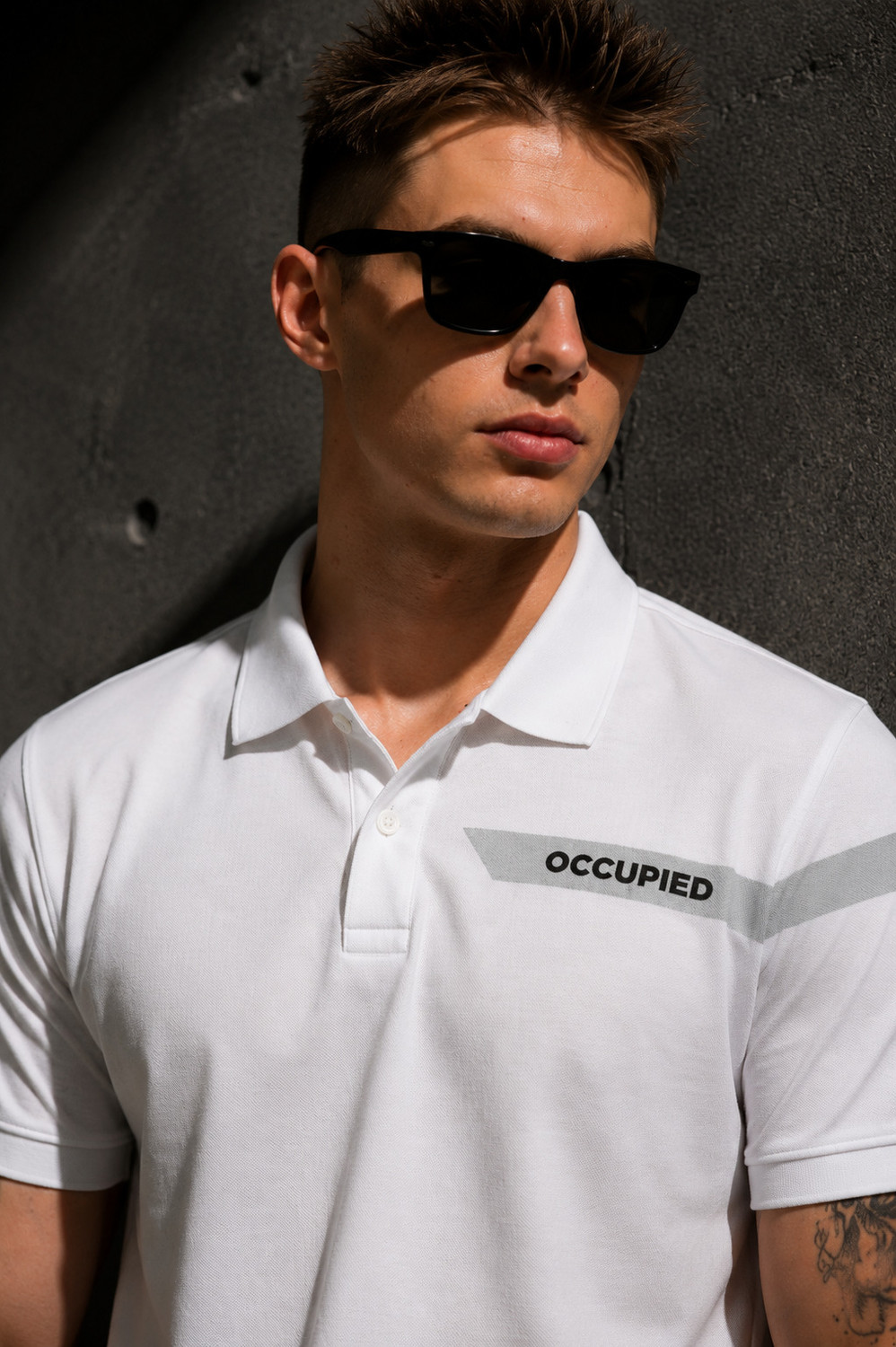 Image of Occupied Clothing Co. Men Solid Polo Neck Cotton Blend White T-Shirt