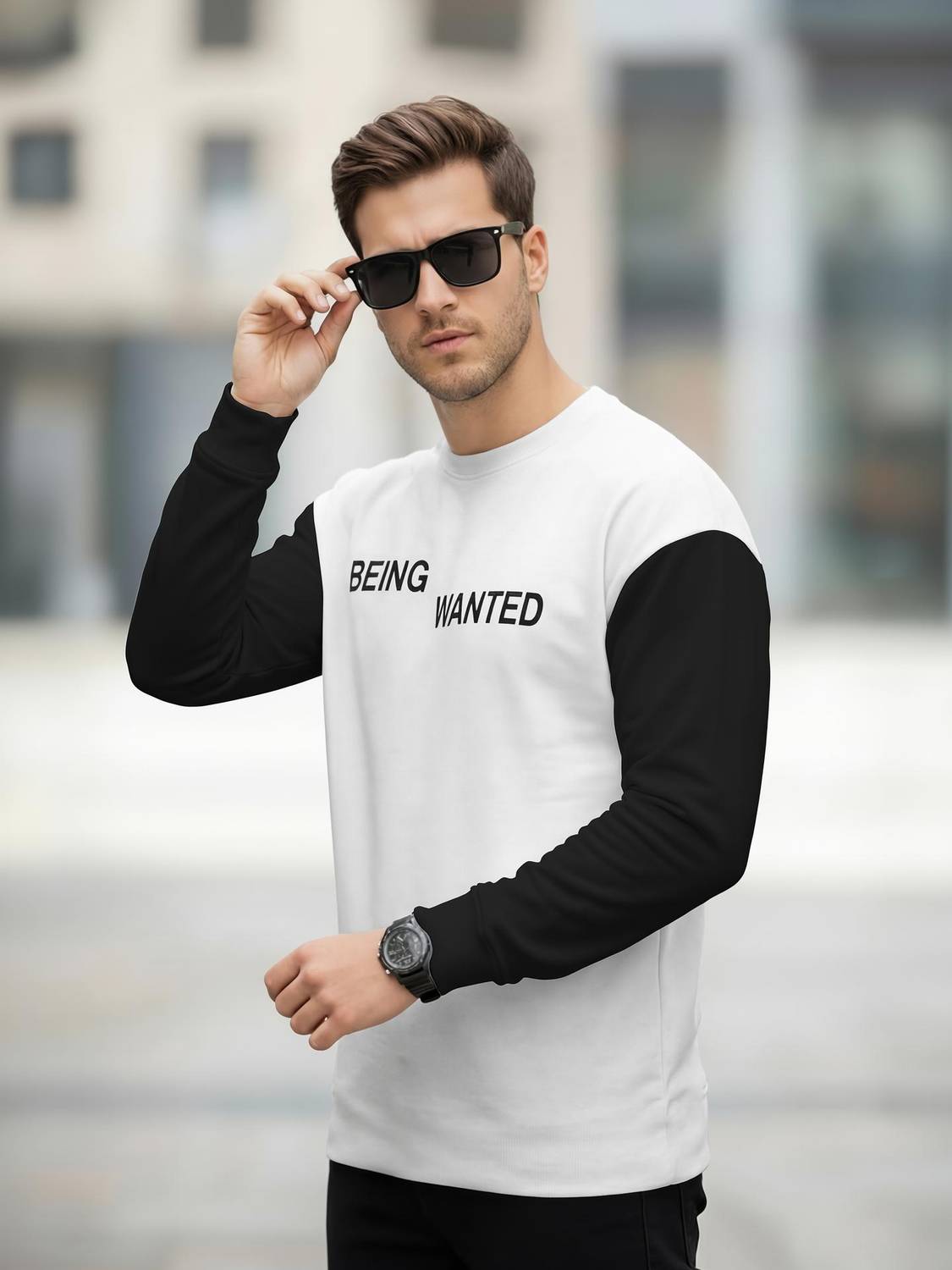BEING WANTED Colorblock Men Round Neck White, Black T-Shirt