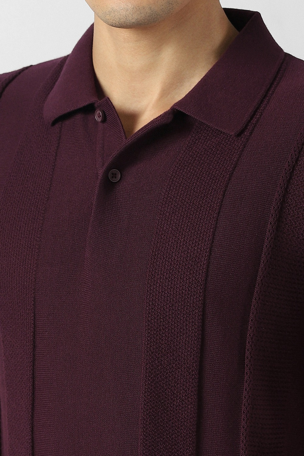 Image of VAN HEUSEN Self Design Men Polo Neck Maroon T-Shirt