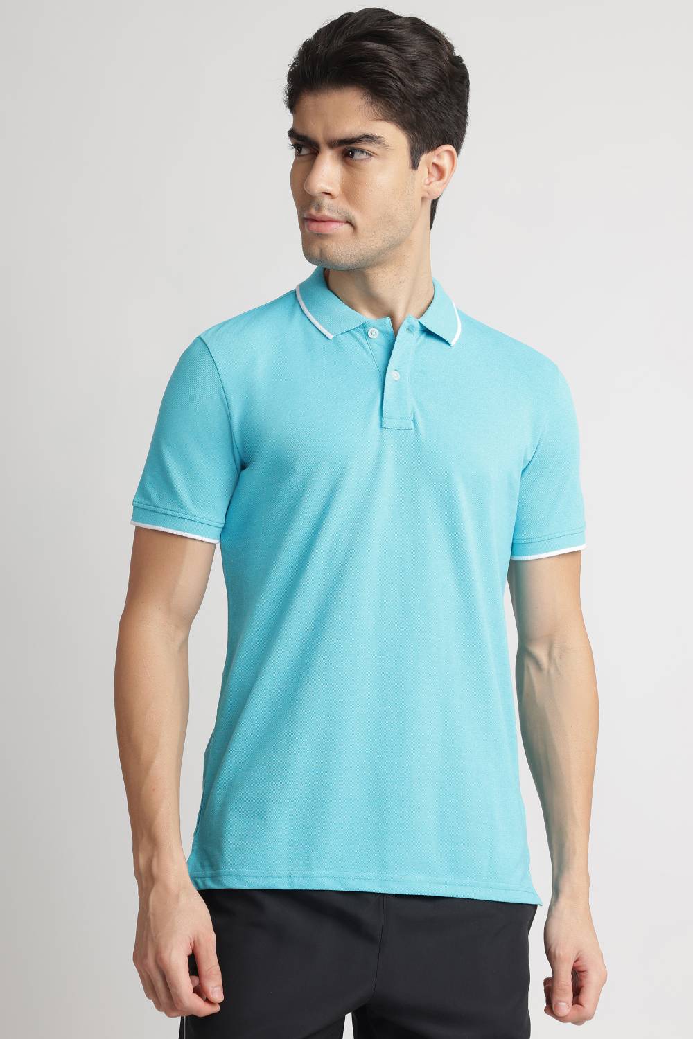 REEBOK Men Solid Polo Neck Pure Cotton Green T-Shirt