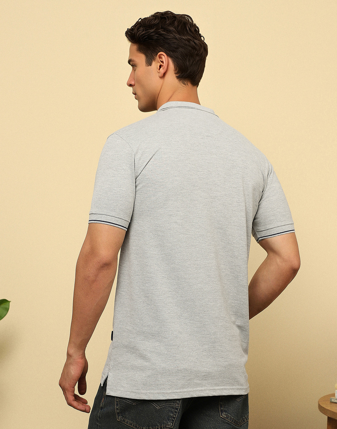 Image of VAN HEUSEN Solid Men Polo Neck Grey T-Shirt
