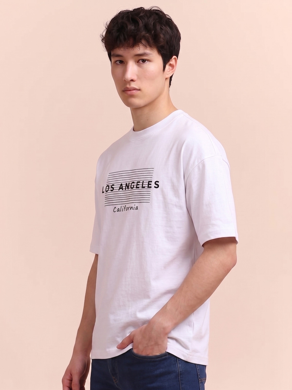 Image of fortyfive Typography Men Round Neck White T-Shirt