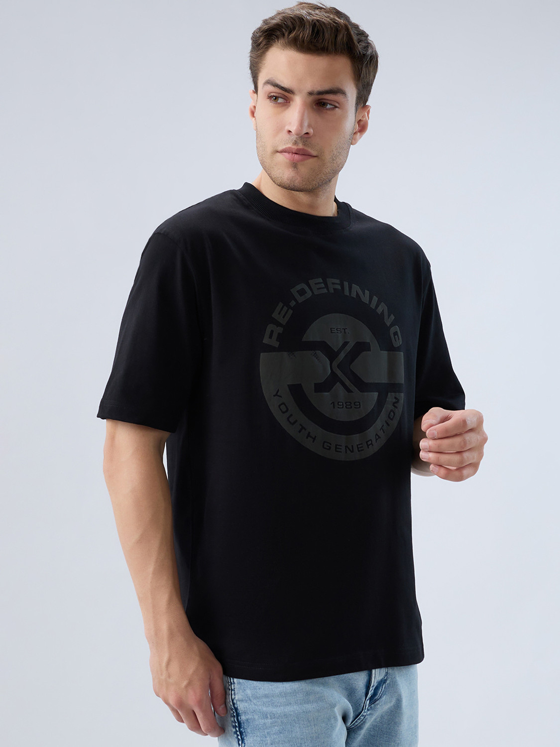 Image of KILLER Solid Men Round Neck Black T-Shirt