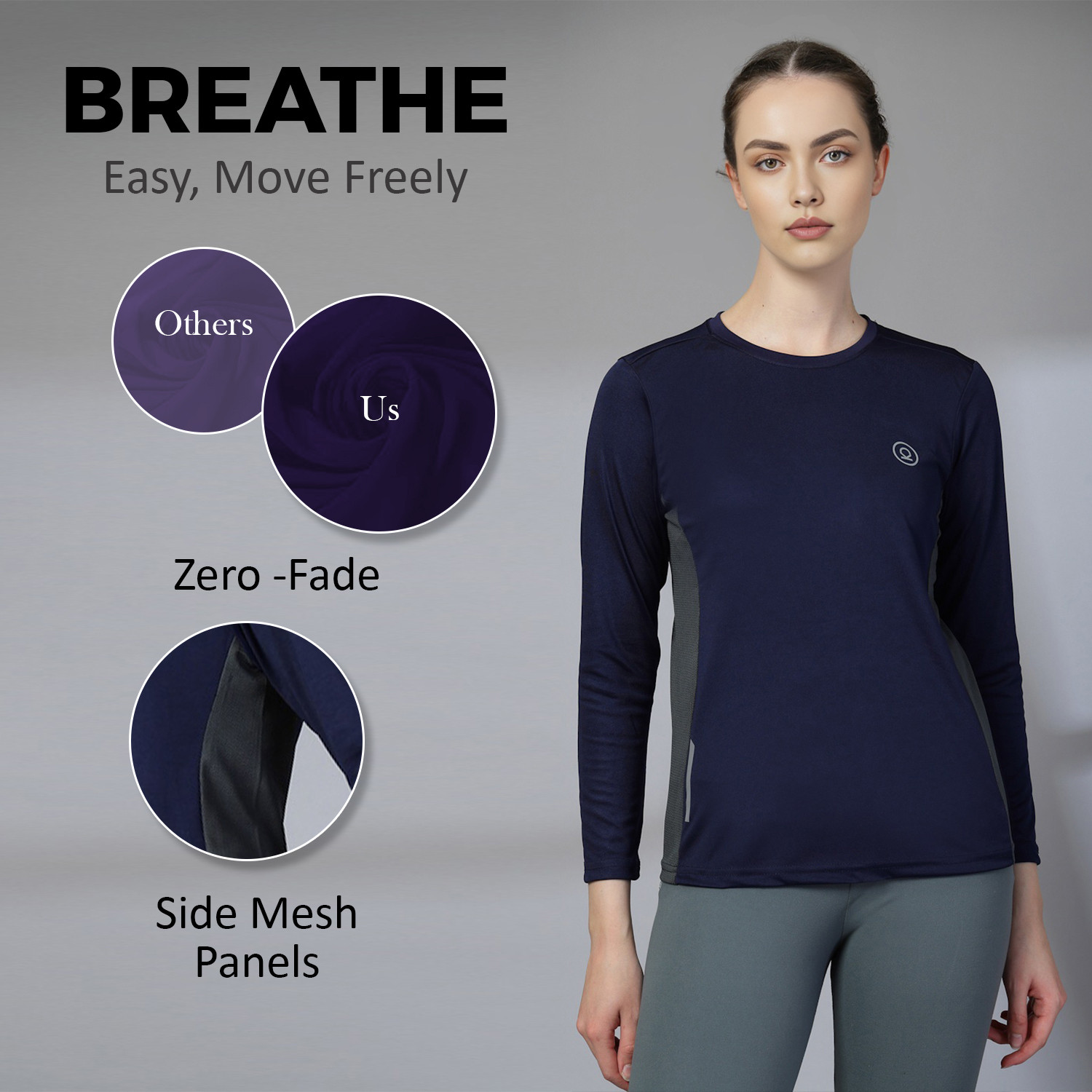 Image of CHKOKKO Solid Women Round Neck Dark Blue T-Shirt
