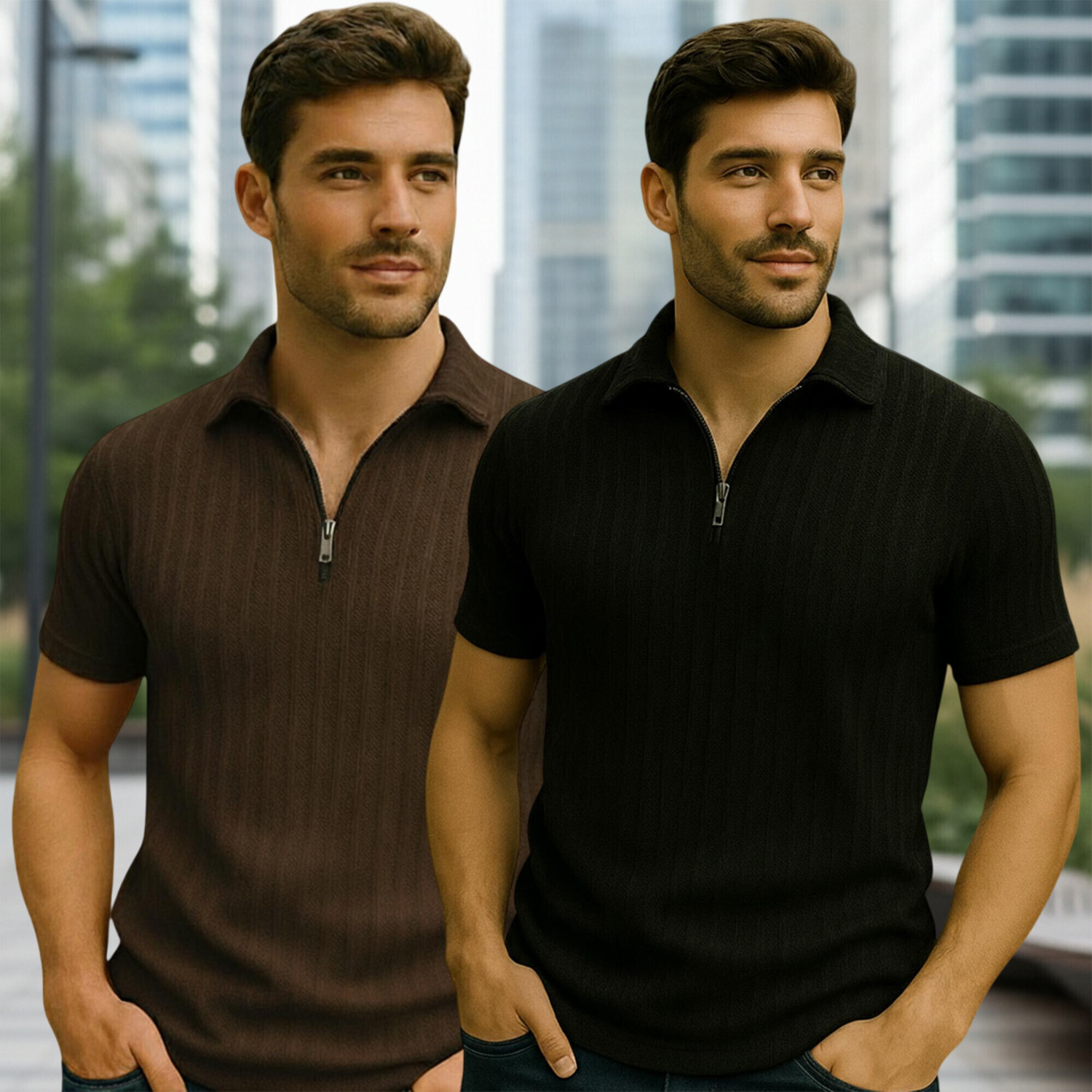 Image of METRONAUT Solid Men Zip Neck Multicolor T-Shirt