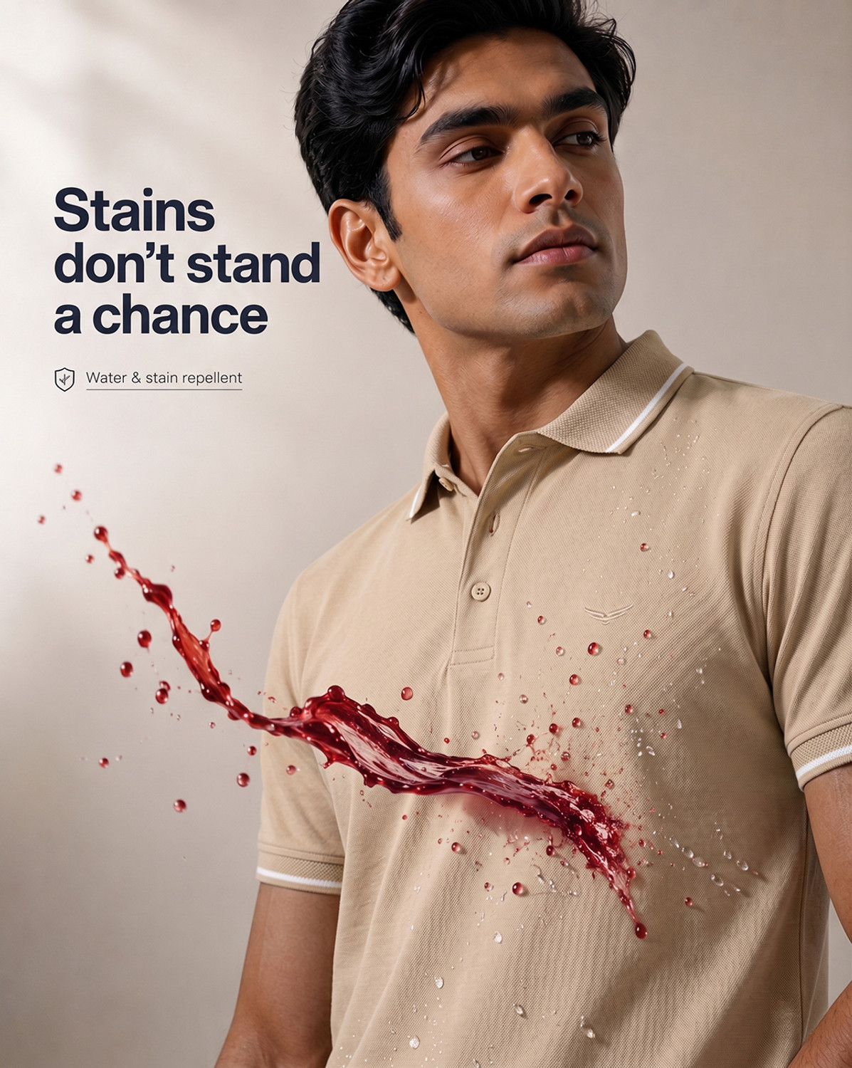 Image of NOBERO Solid Men Polo Neck Beige T-Shirt