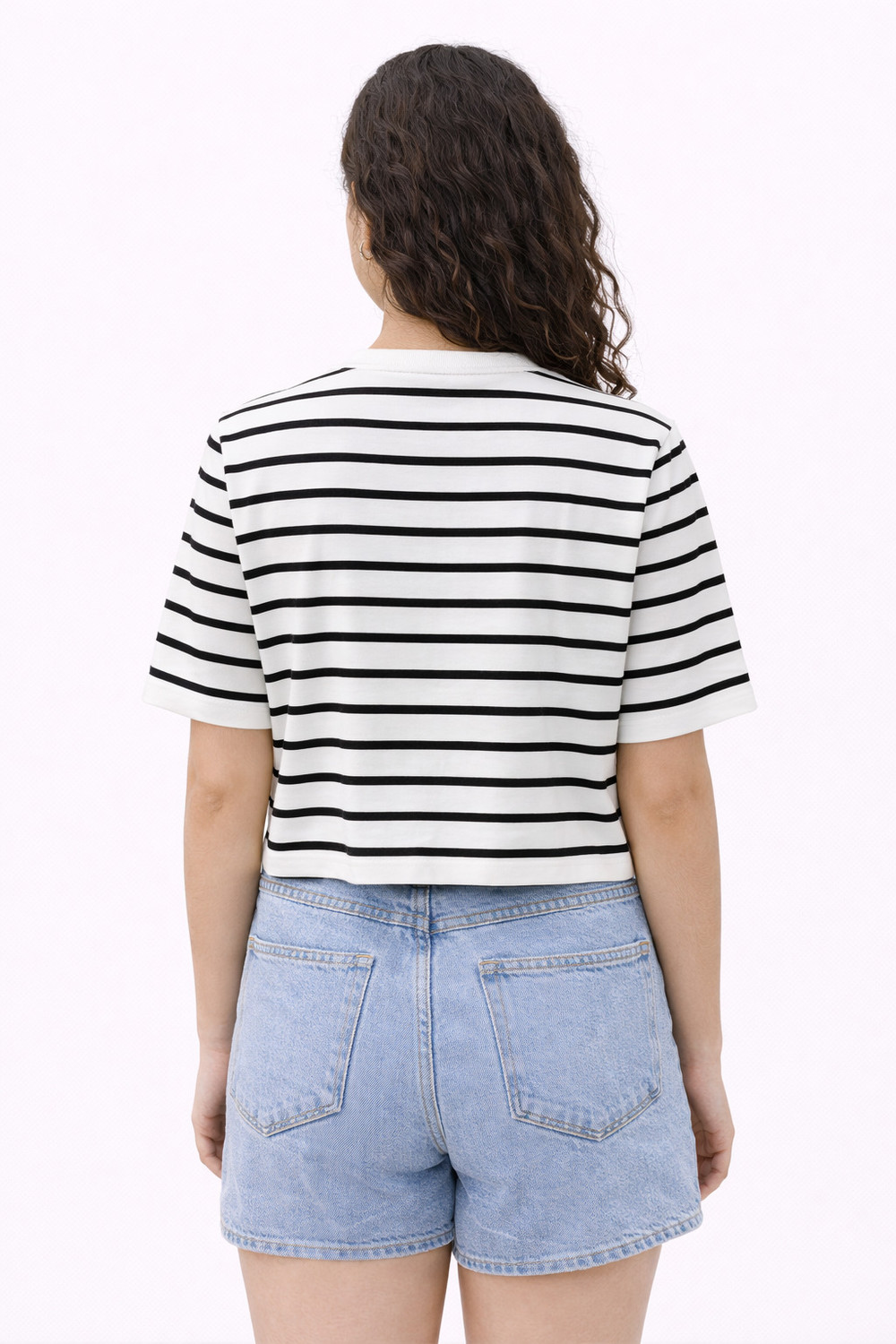 Image of BLACK STUDIO Striped Women Round Neck White, Black T-Shirt