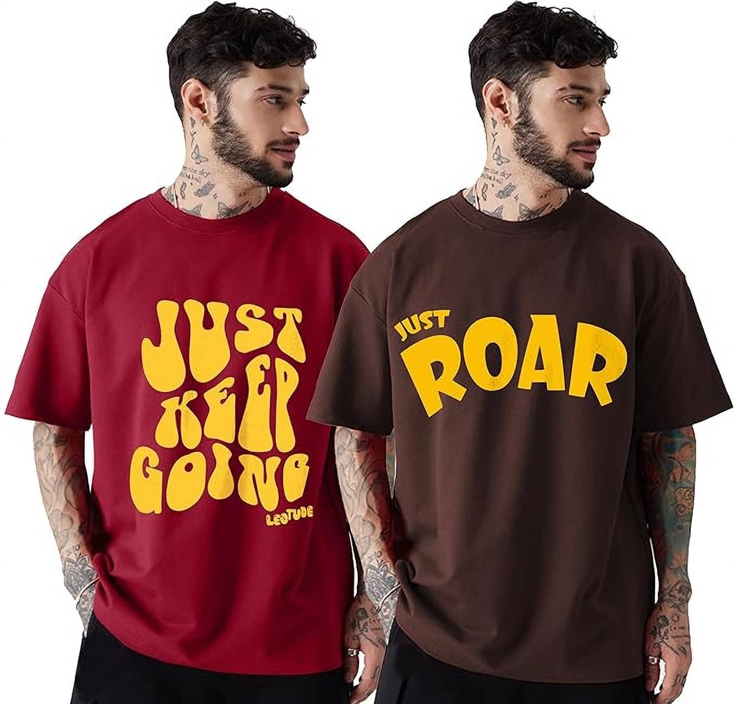 Leotude Pack of 2 Men Printed Round Neck Cotton Blend Multicolor