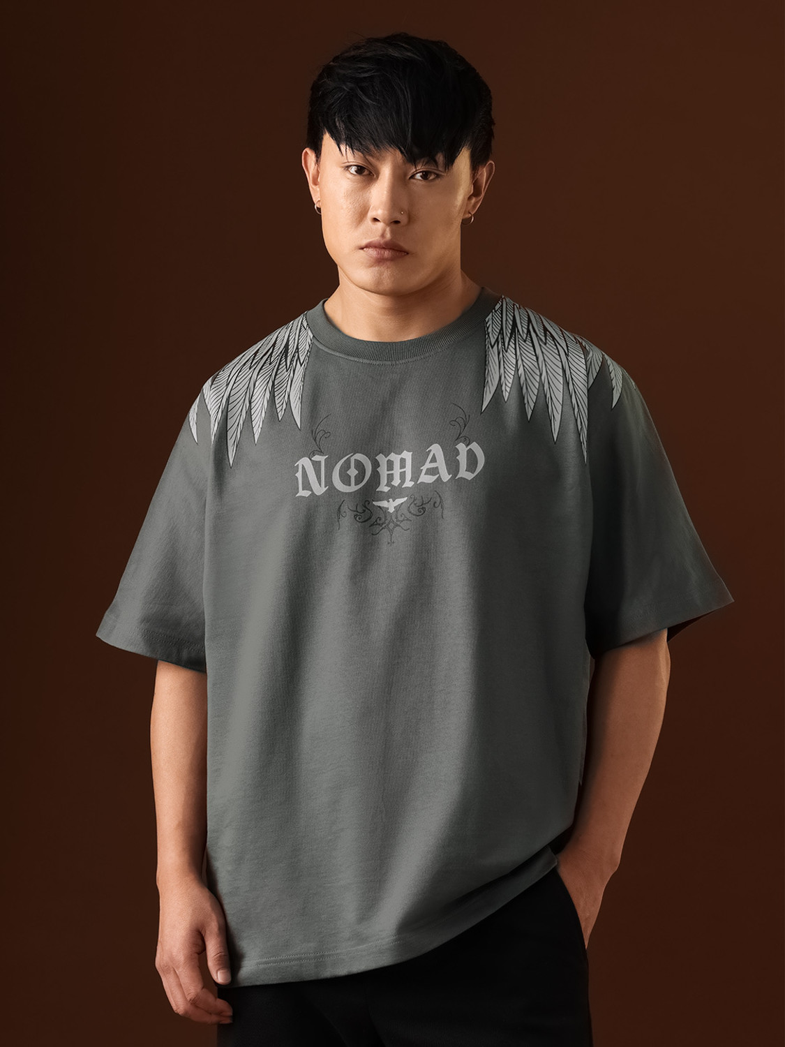 Image of The Souled Store Graphic Print Men Round Neck Grey T-Shirt