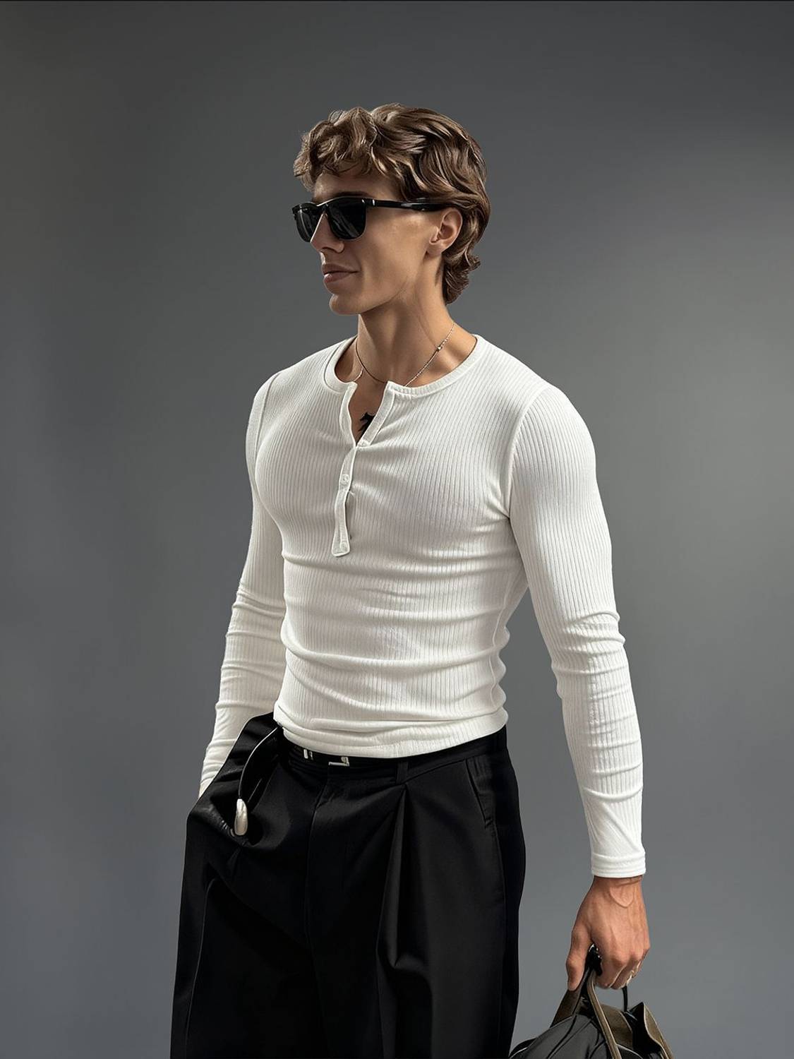 FUGAZEE Solid Men Henley Neck White T-Shirt - Image 2