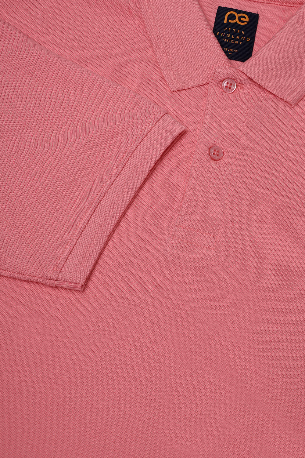Image of PETER ENGLAND Solid Men Polo Neck Pink T-Shirt