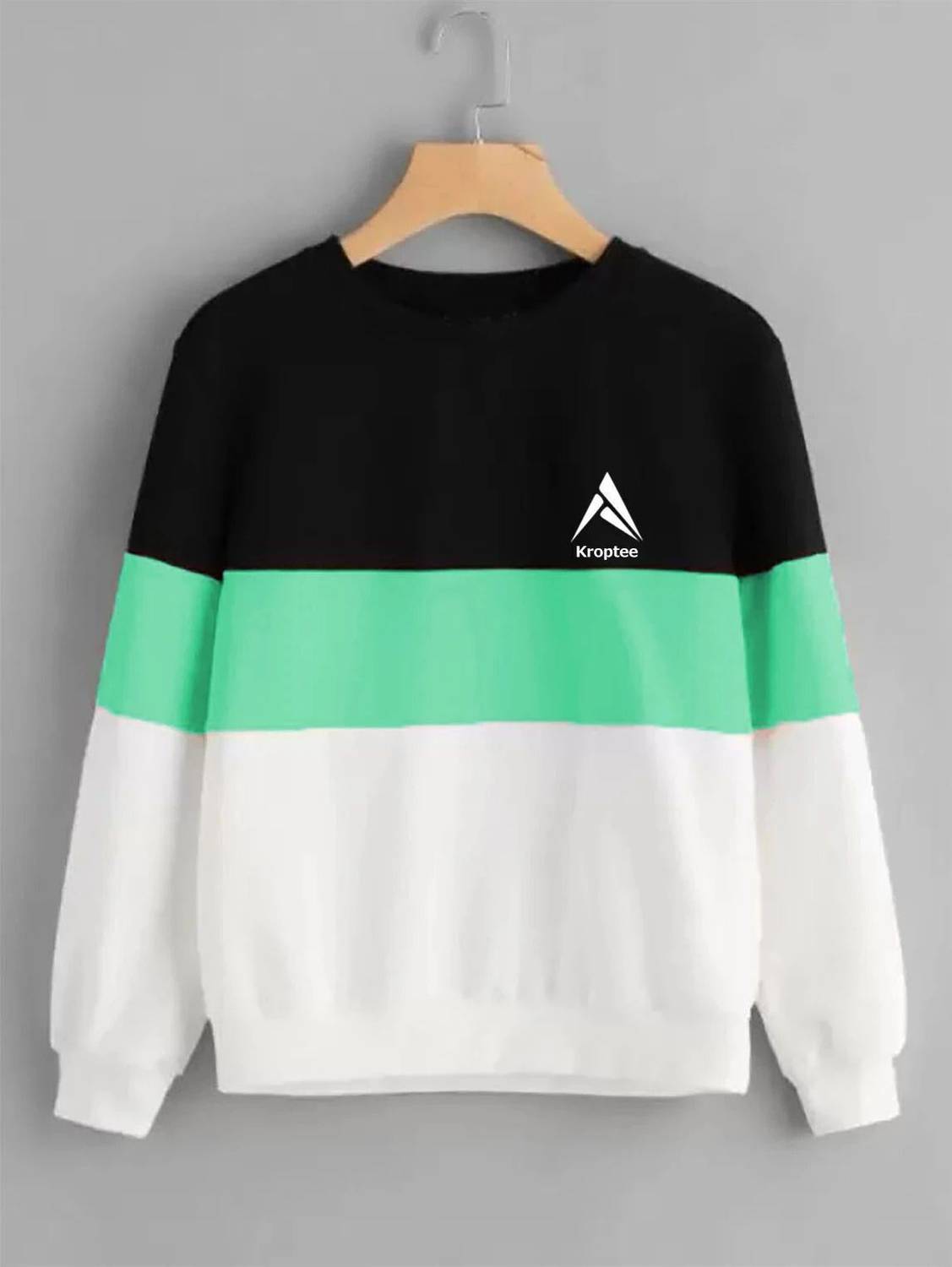 Kroptee Men Colorblock Round Neck Pure Cotton Light Green T-Shirt