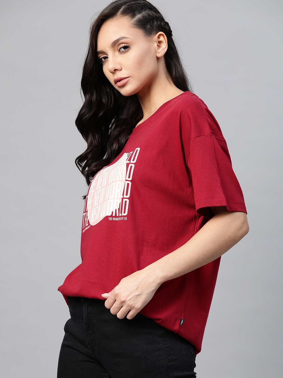 Image of Roadster Printed Women Round Neck Red T-Shirt