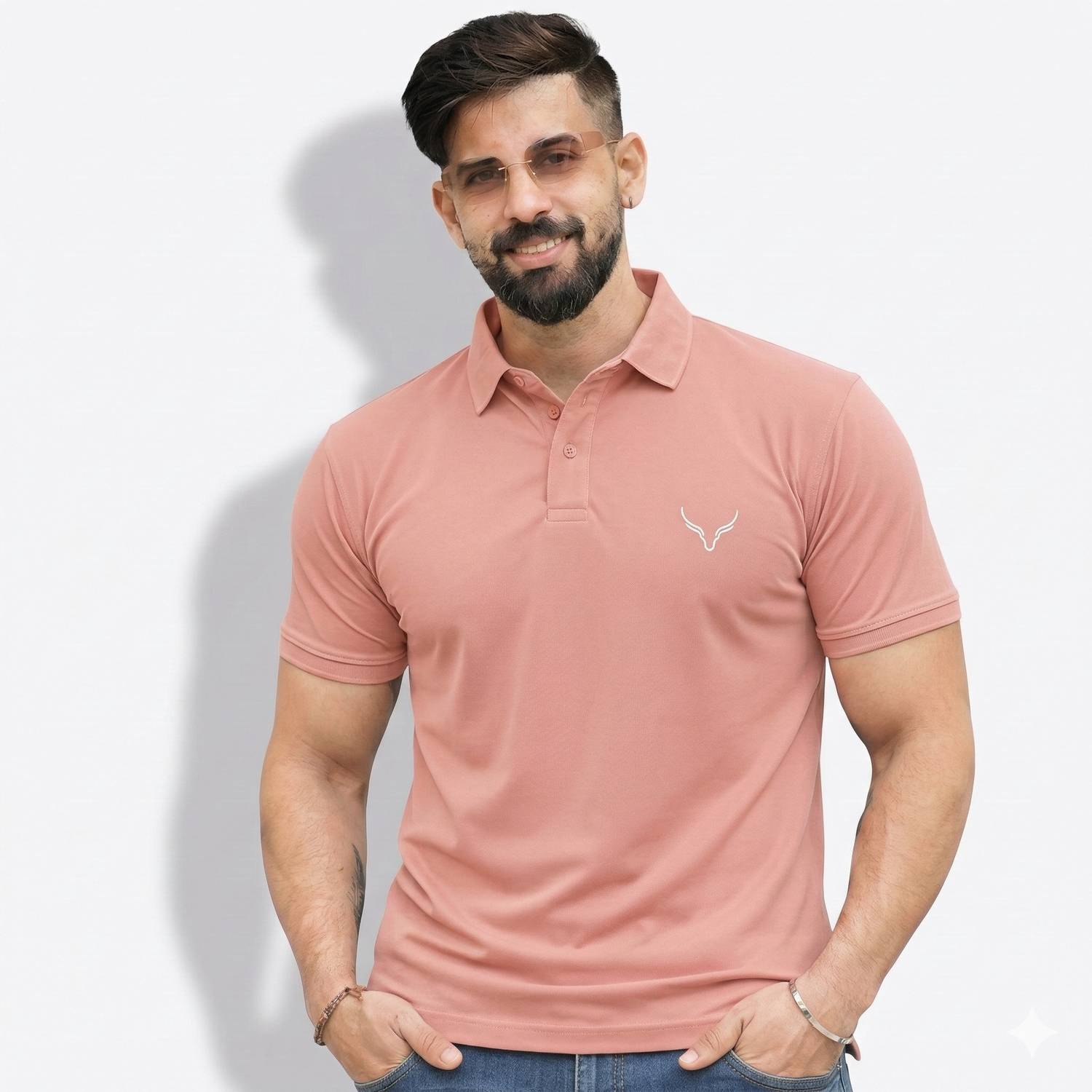 AVRIE Self Design Men Polo Neck Pink T-Shirt