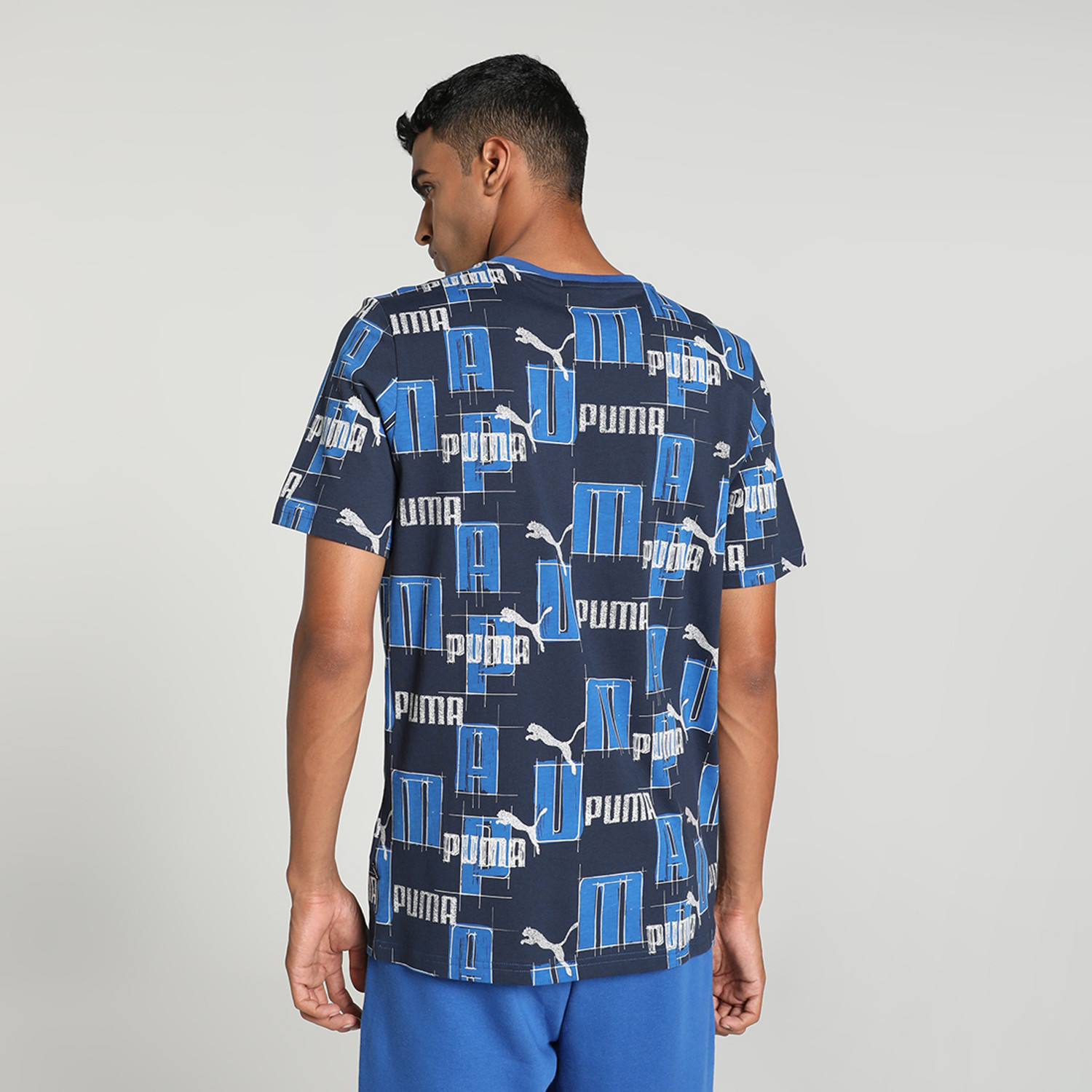 Image of PUMA Printed Men Crew Neck Blue T-Shirt