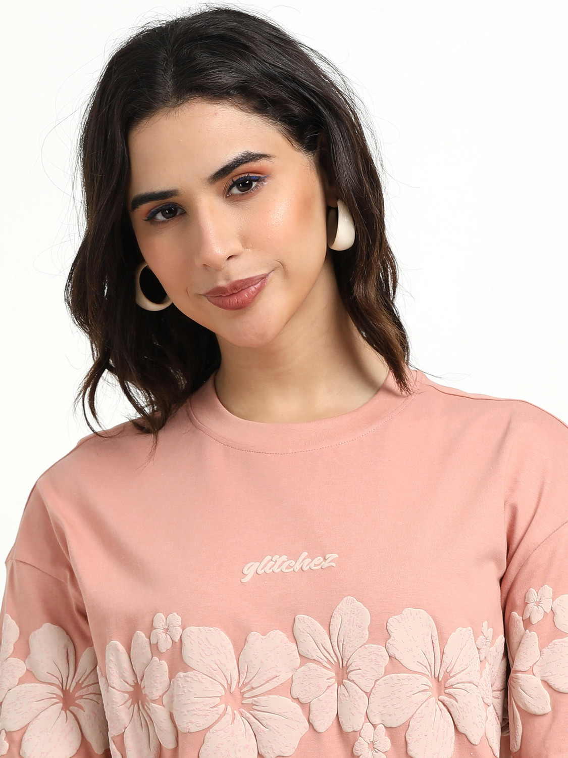 Image of Glitchez Printed Women Round Neck Pink T-Shirt