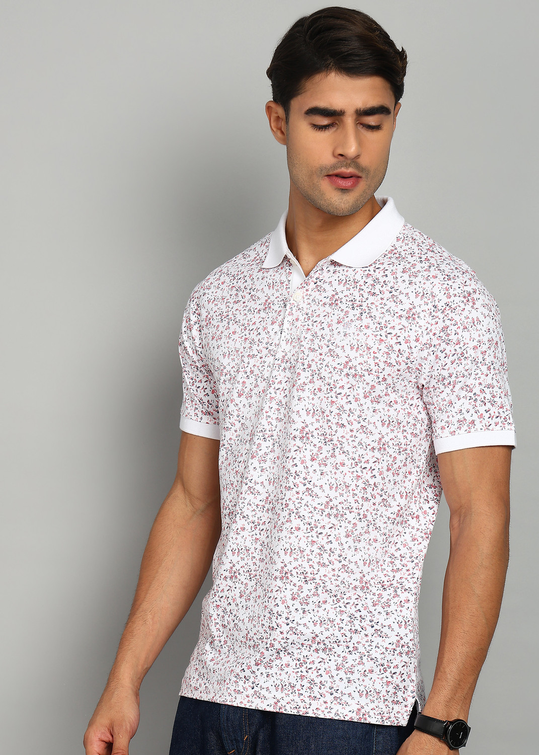 Image of Raymond Printed Men Polo Neck Red T-Shirt