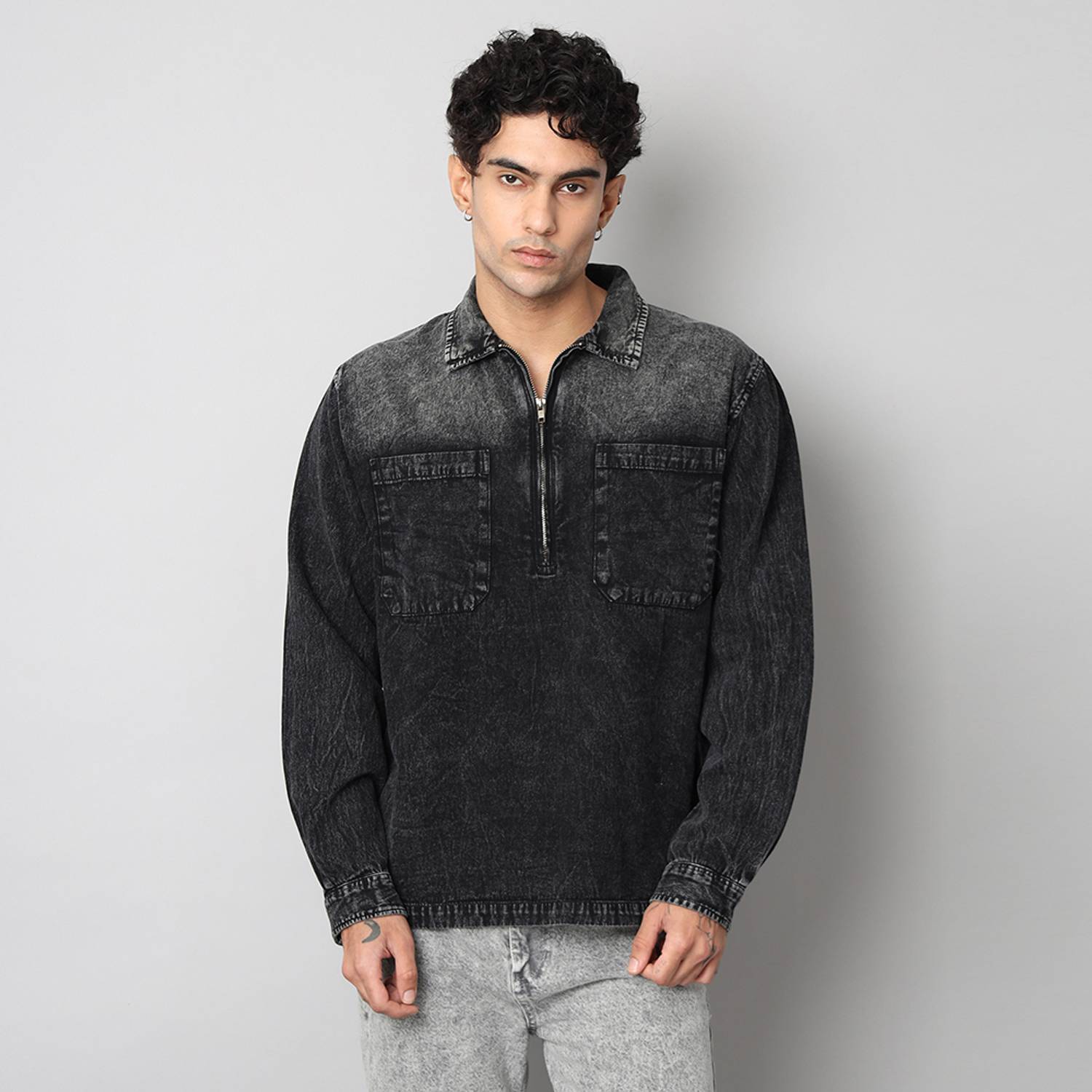 D Finish Men Zip Neck Black T-Shirt - Image 1