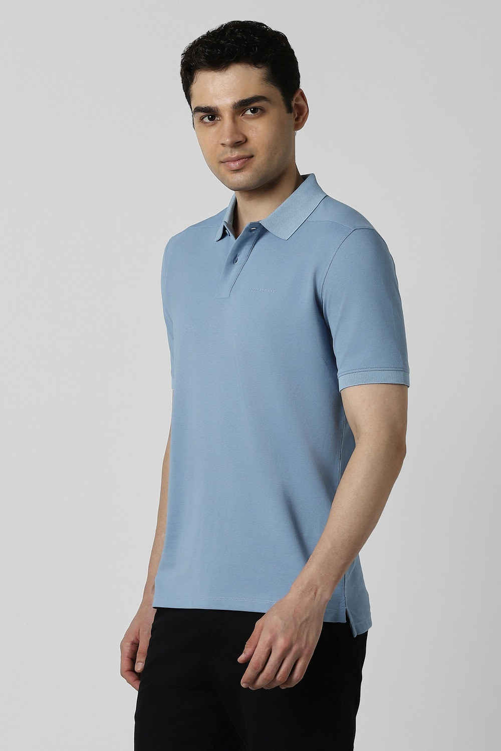 Image of PETER ENGLAND Solid Men Polo Neck Light Blue T-Shirt