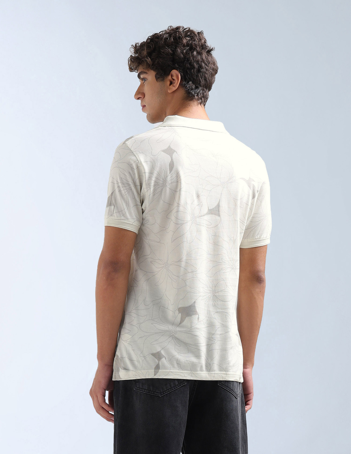 Image of FLYING MACHINE Printed Men Polo Neck White T-Shirt