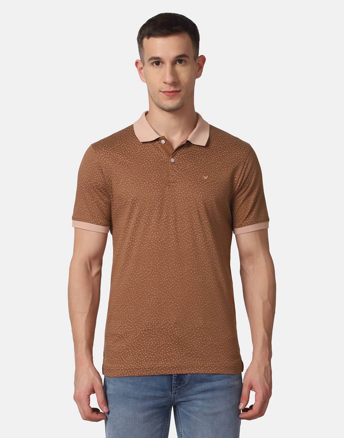 Blackberrys Self Design Men Polo Neck Brown T-Shirt
