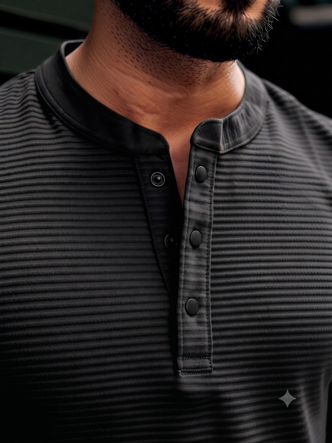 Image of Rufica Self Design Men Henley Neck Black T-Shirt