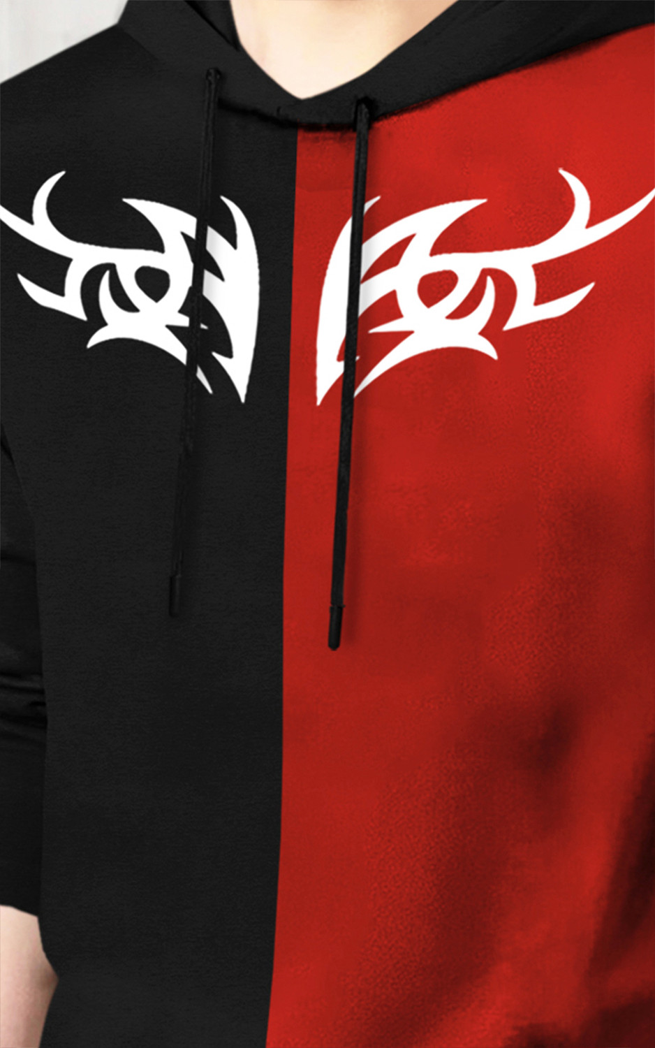 Image of BLIVE Printed Men Hooded Neck Black, Red T-Shirt