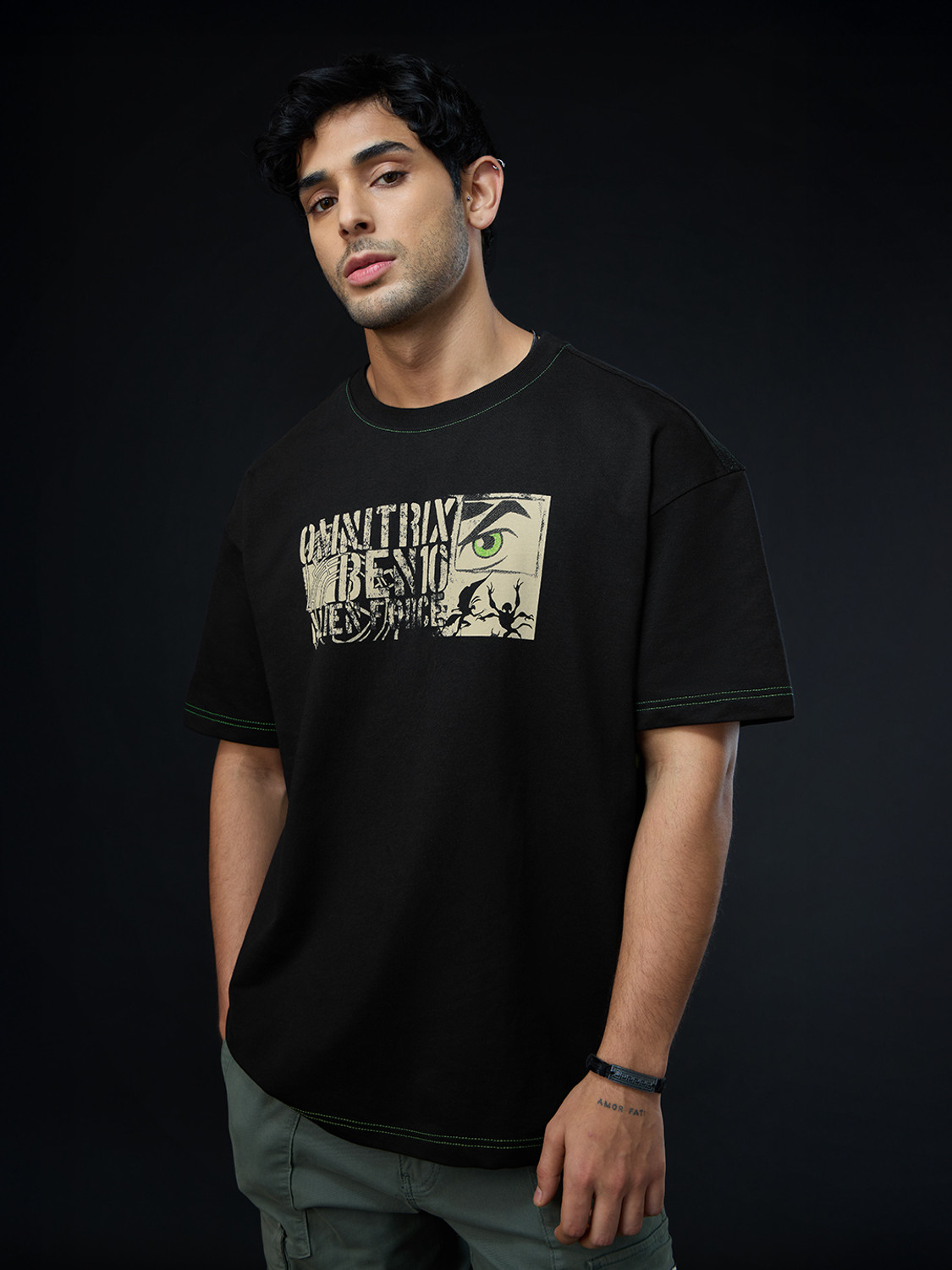 Image of The Souled Store Men Cartoon Round Neck Pure Cotton Black T-Shirt
