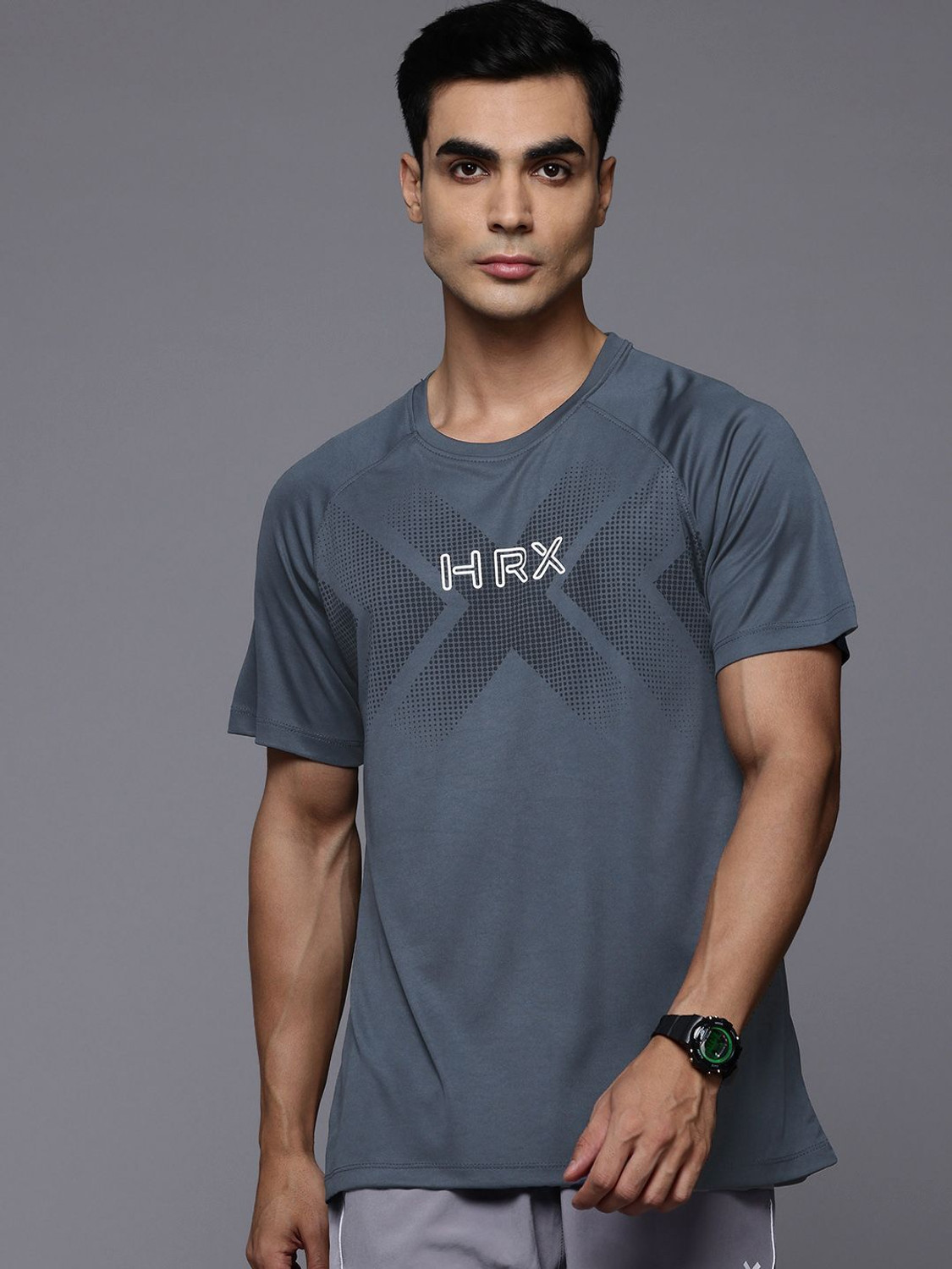 Image of HRX by Hrithik Roshan Printed Men Round Neck Blue T-Shirt