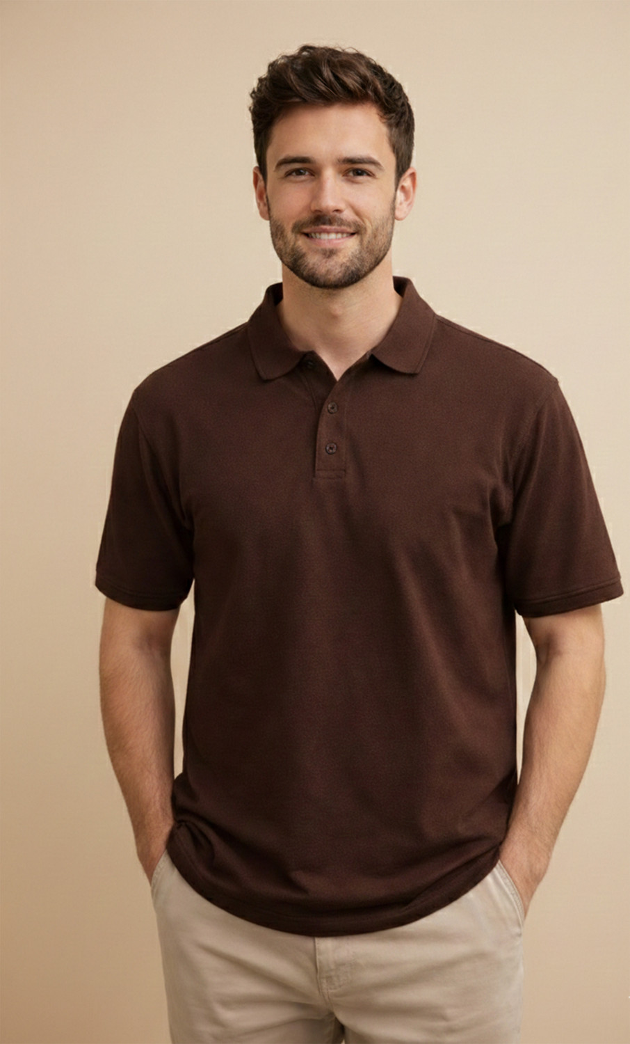 Image of Mast & Harbour Solid Men Polo Neck Brown T-Shirt