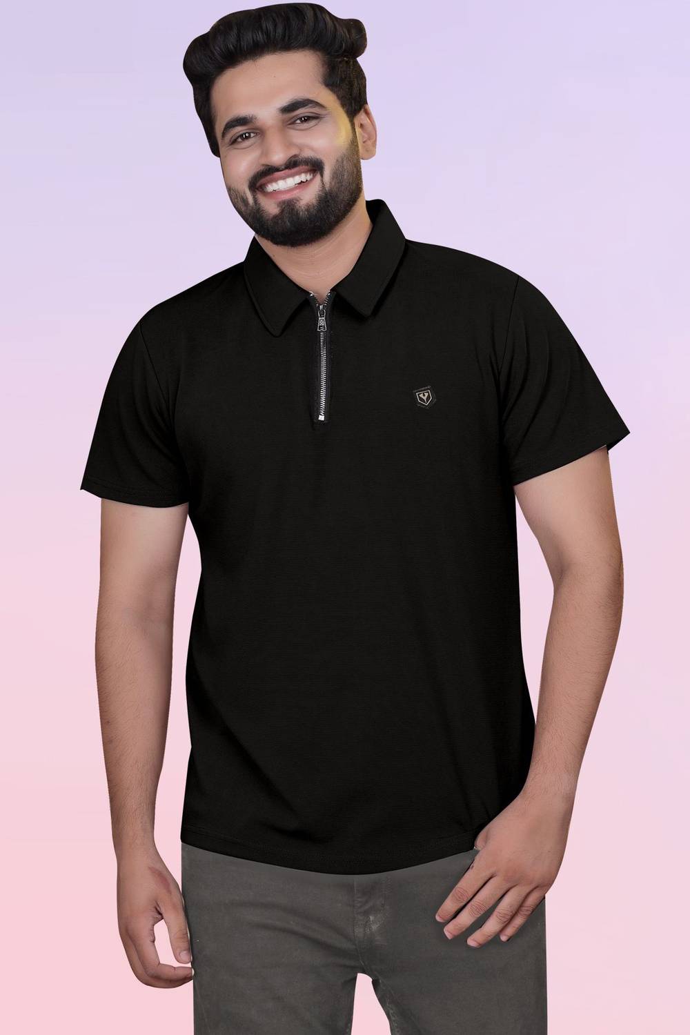 Yazole Men Black Polo Neck T-Shirt - Image 4
