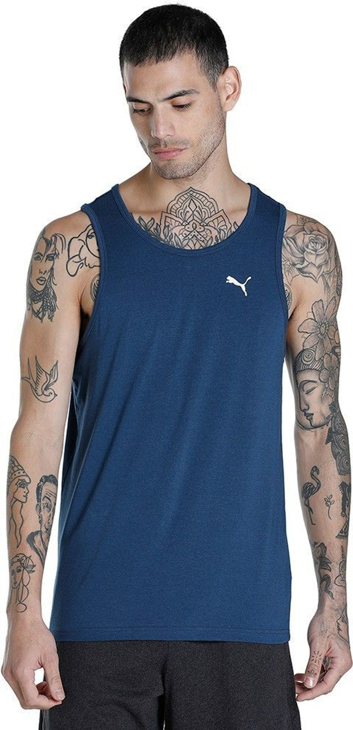 Image of PUMA Solid Men Round Neck Blue T-Shirt