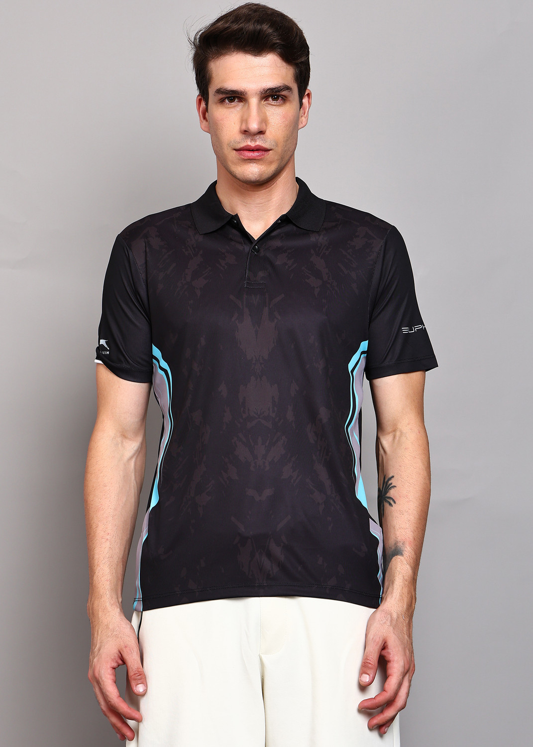 Image of Shiv Naresh Men Printed Polo Neck Polyester Multicolor T-Shirt
