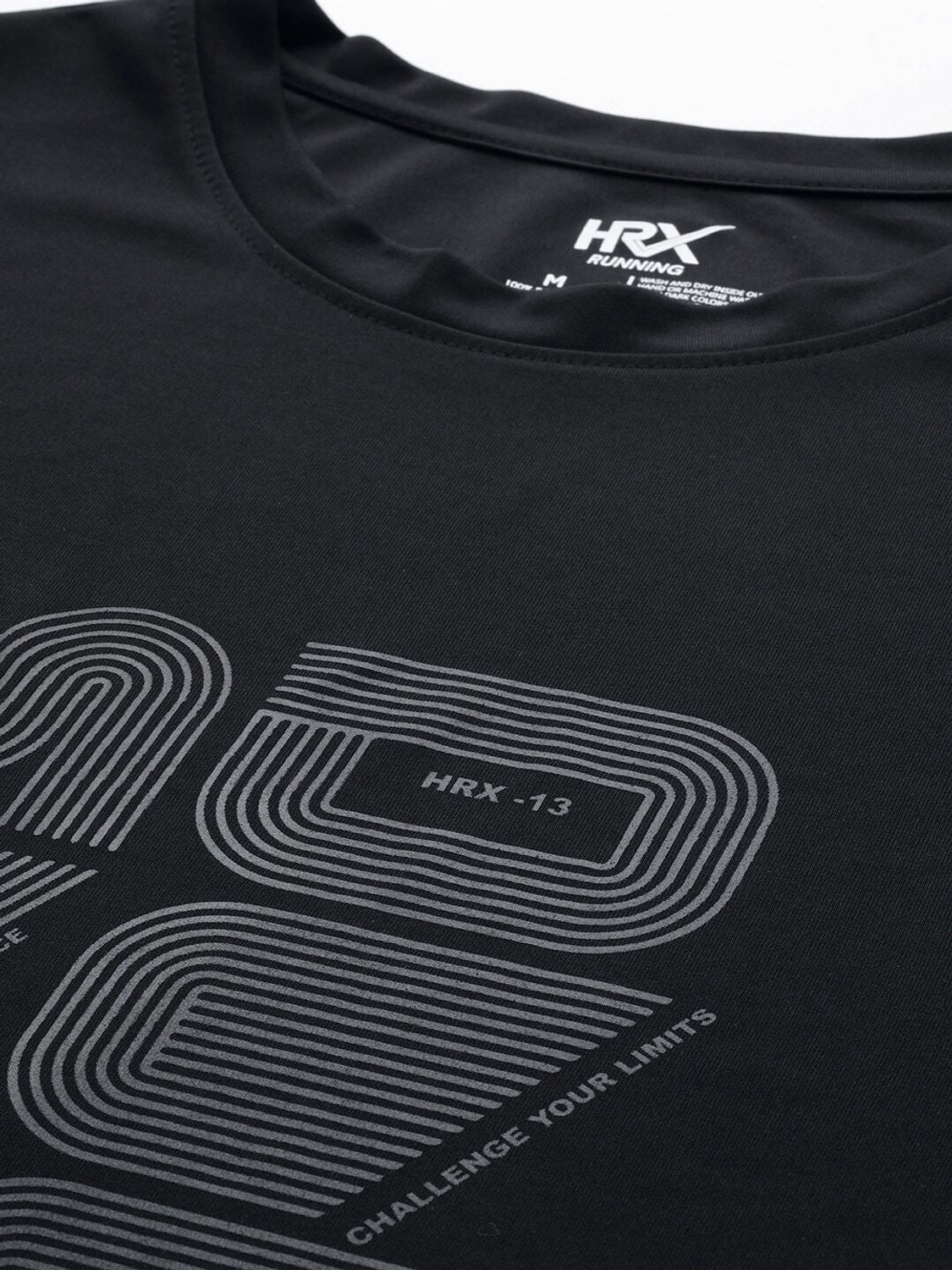 Image of HRX by Hrithik Roshan Typography Men Round Neck Black T-Shirt