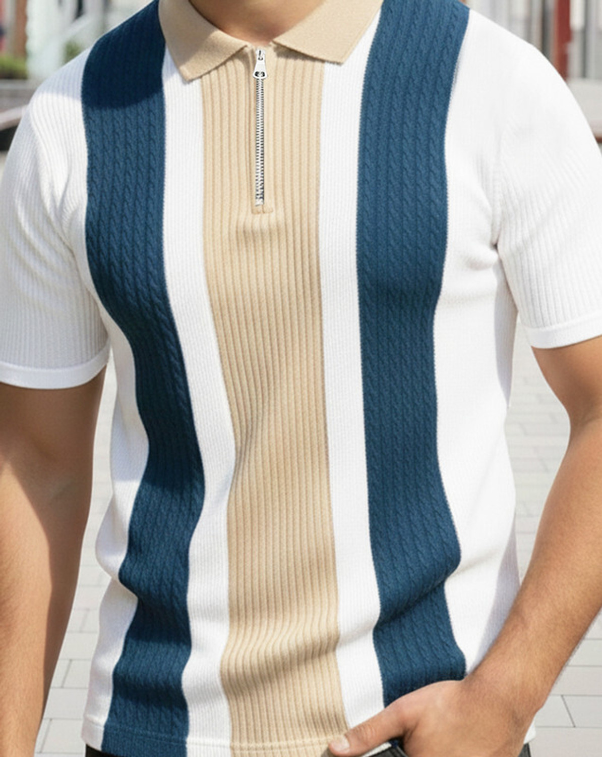 Image of ENITOR Self Design Men Polo Neck Blue T-Shirt