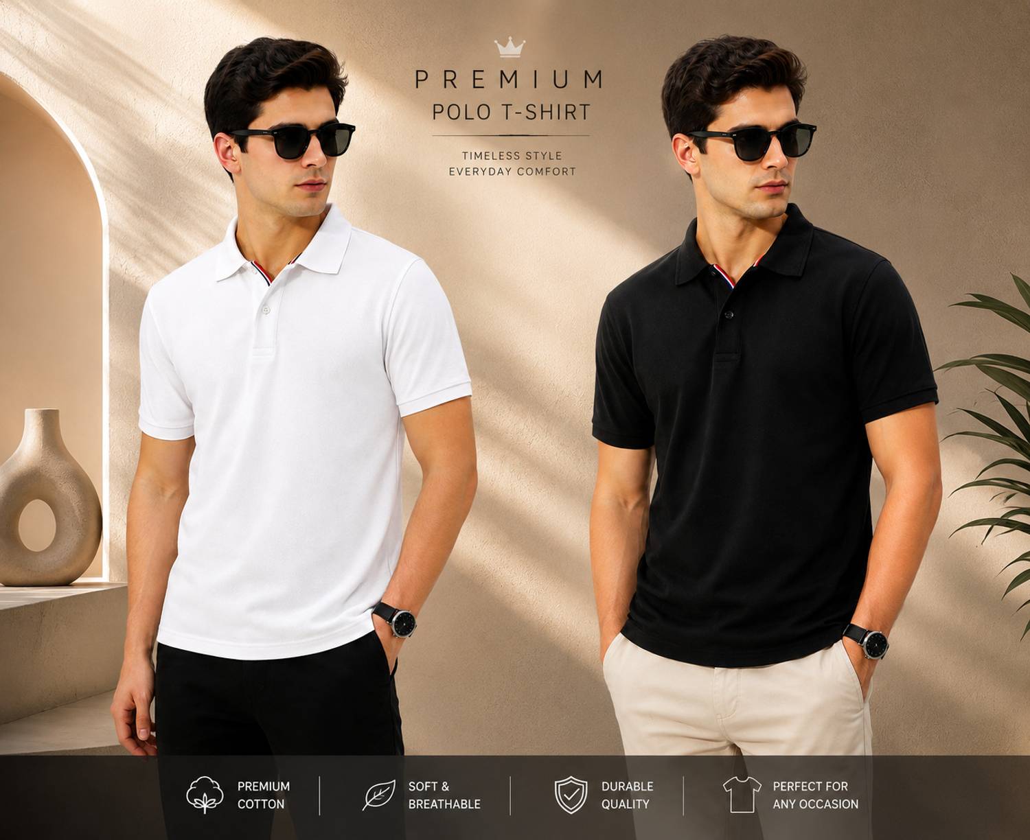 Men's Black Polo Neck T-Shirt Pack of 2 - Image 3