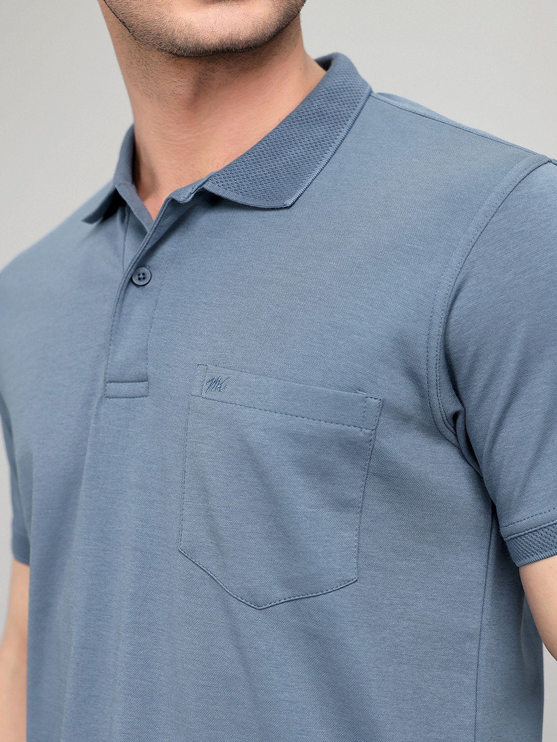 Image of MONTE CARLO Solid Men Polo Neck Blue T-Shirt