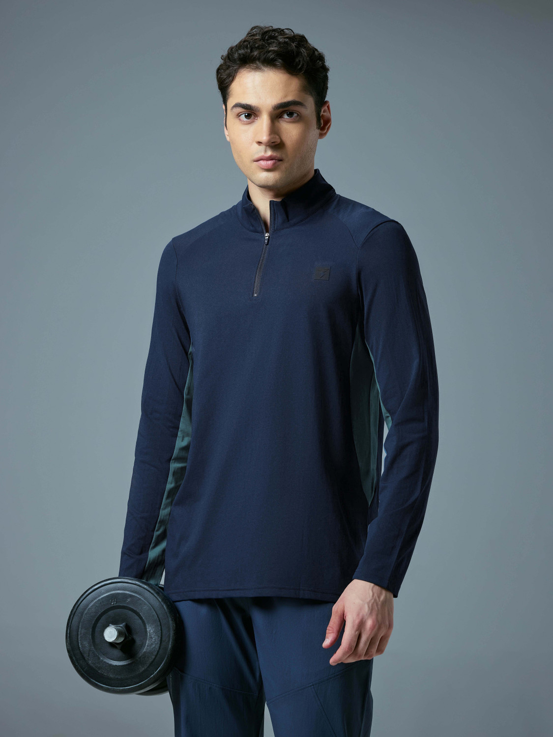 Image of TECHNOSPORT Sporty Men High Neck Navy Blue T-Shirt