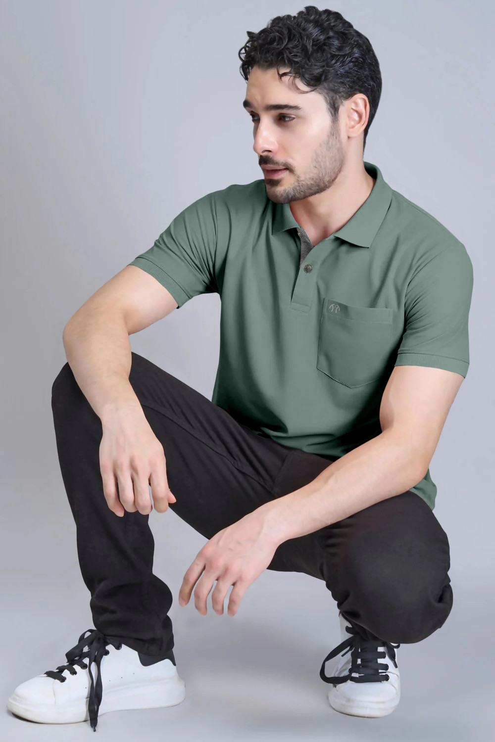 Image of Triptee Solid Men Polo Neck Light Green T-Shirt