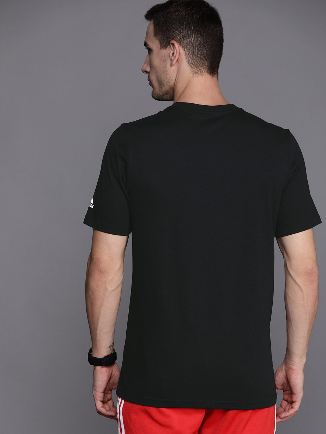 Image of ADIDAS Typography Men Round Neck Black T-Shirt