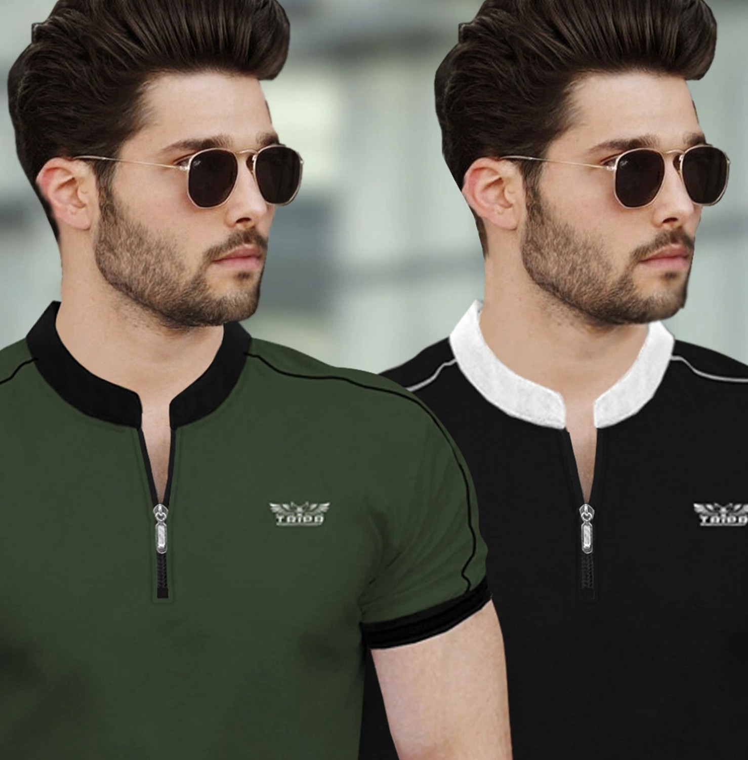 Image of TRIPR Solid Men Mandarin Collar Multicolor T-Shirt