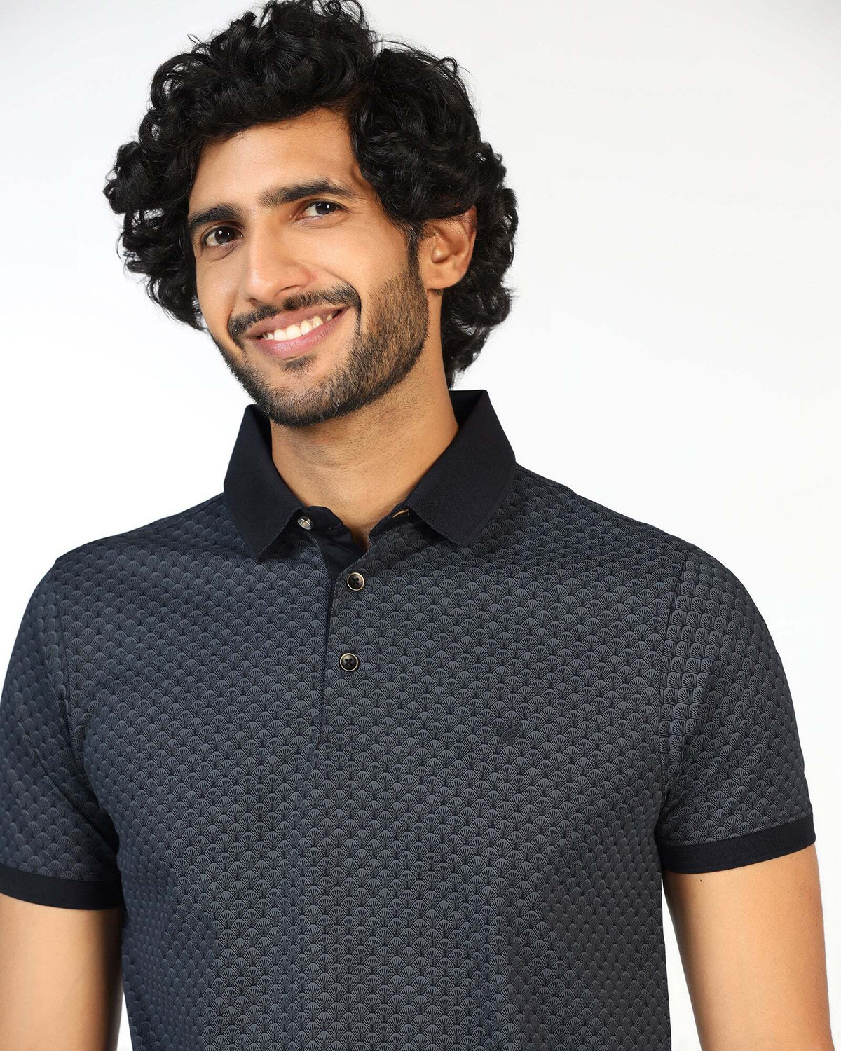 Image of Blackberrys Self Design Men Polo Neck Black T-Shirt