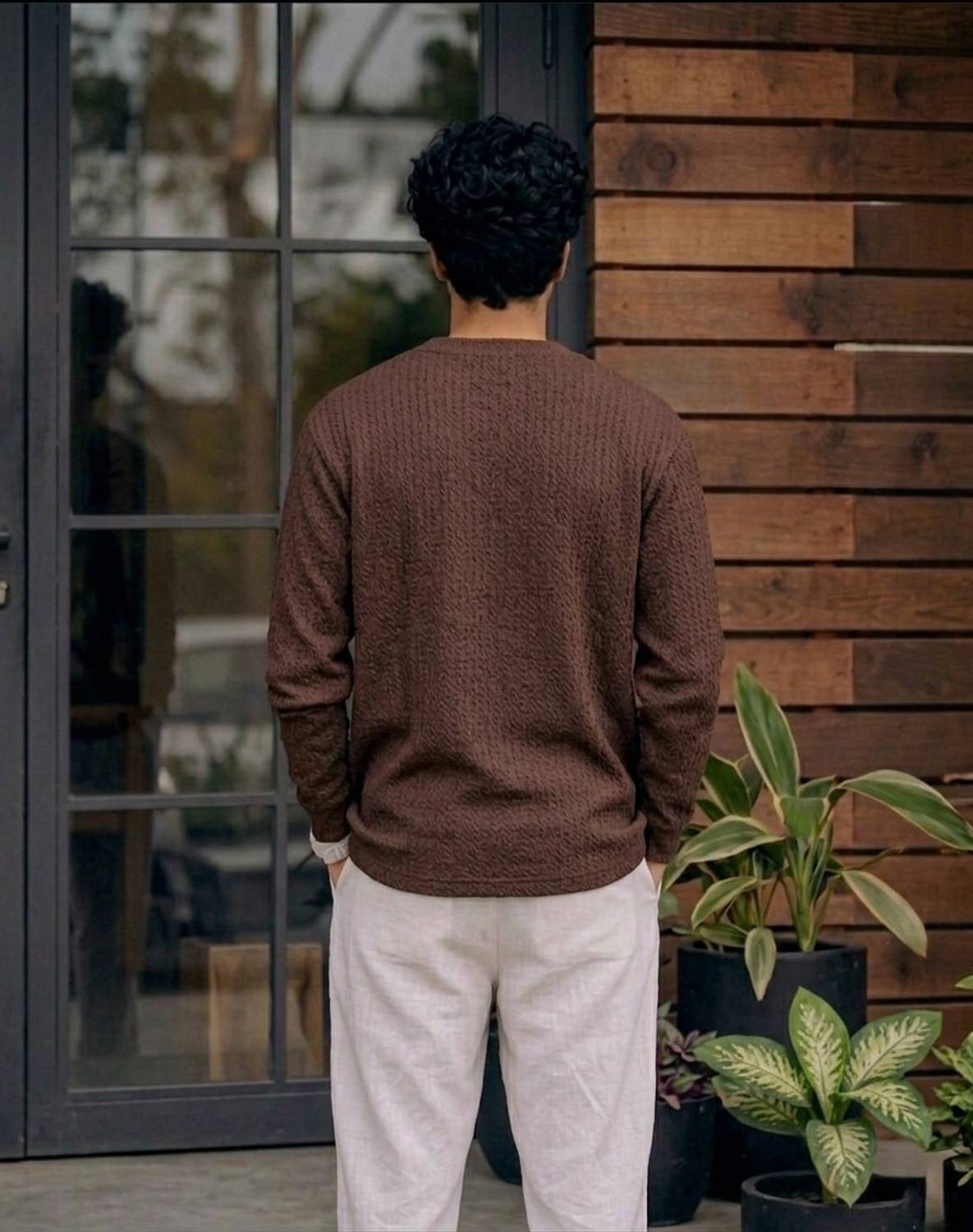 LAVENIR Men Round Neck Brown T-Shirt - Image 2