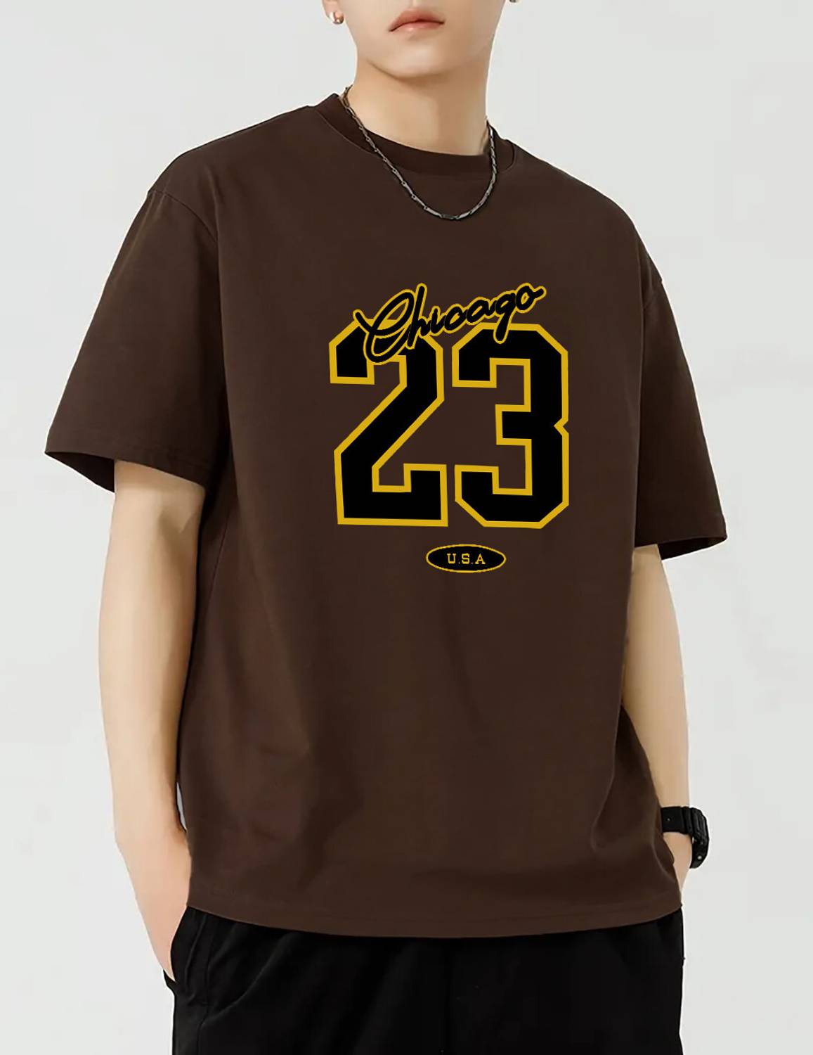 Benny Brooks Men Printed Round Neck Cotton Blend Brown T-Shirt