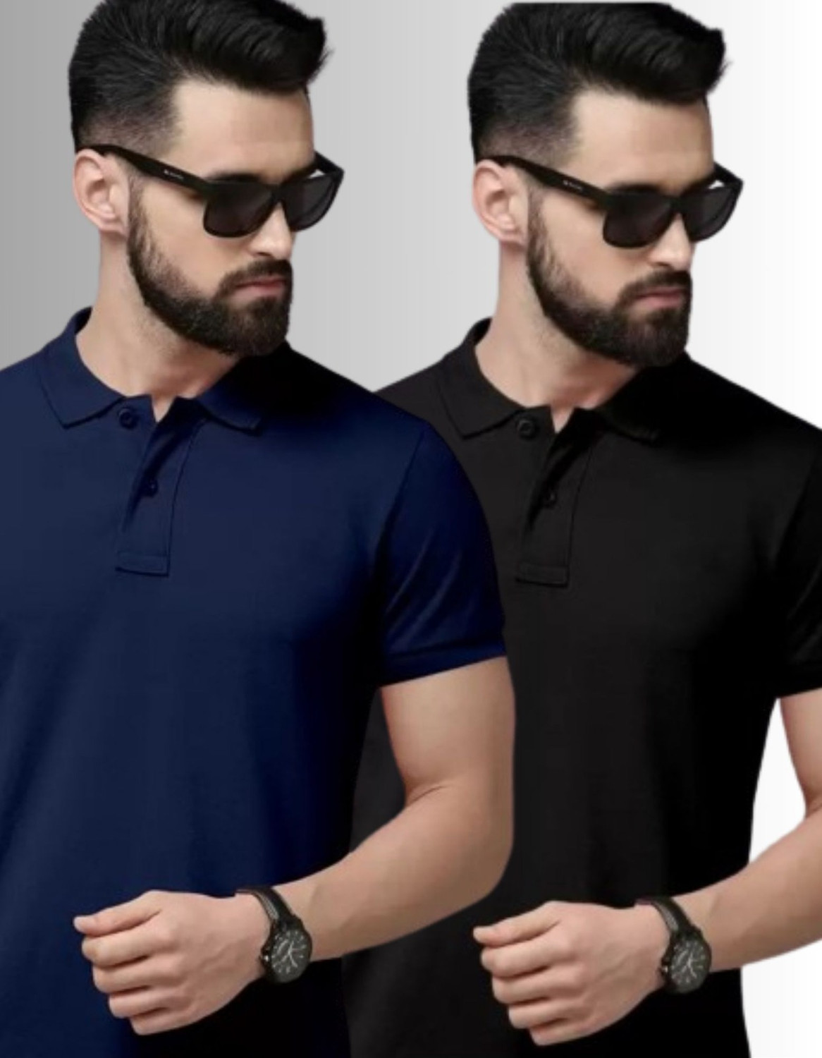 Image of CREATIVE SPORTS Solid Men Polo Neck Black T-Shirt
