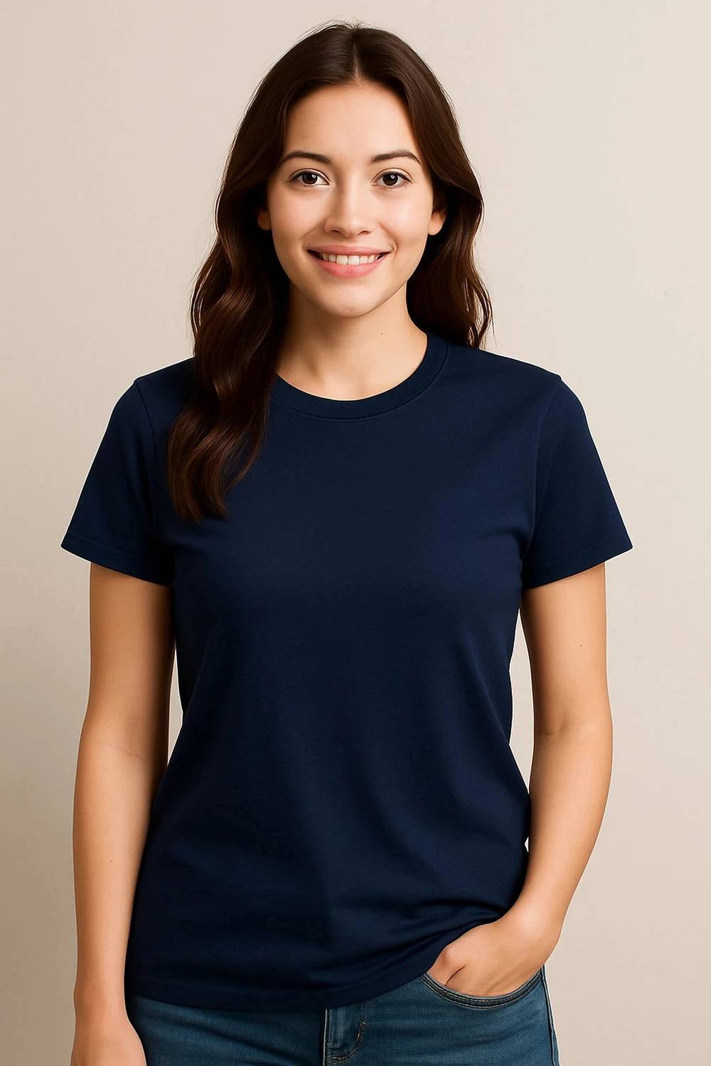 NOW OR NEVER Solid Women Round Neck Navy Blue T-Shirt