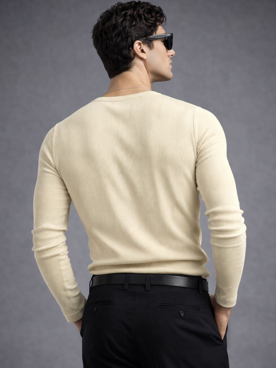 Image of MANIAC Solid Men Henley Neck Beige T-Shirt