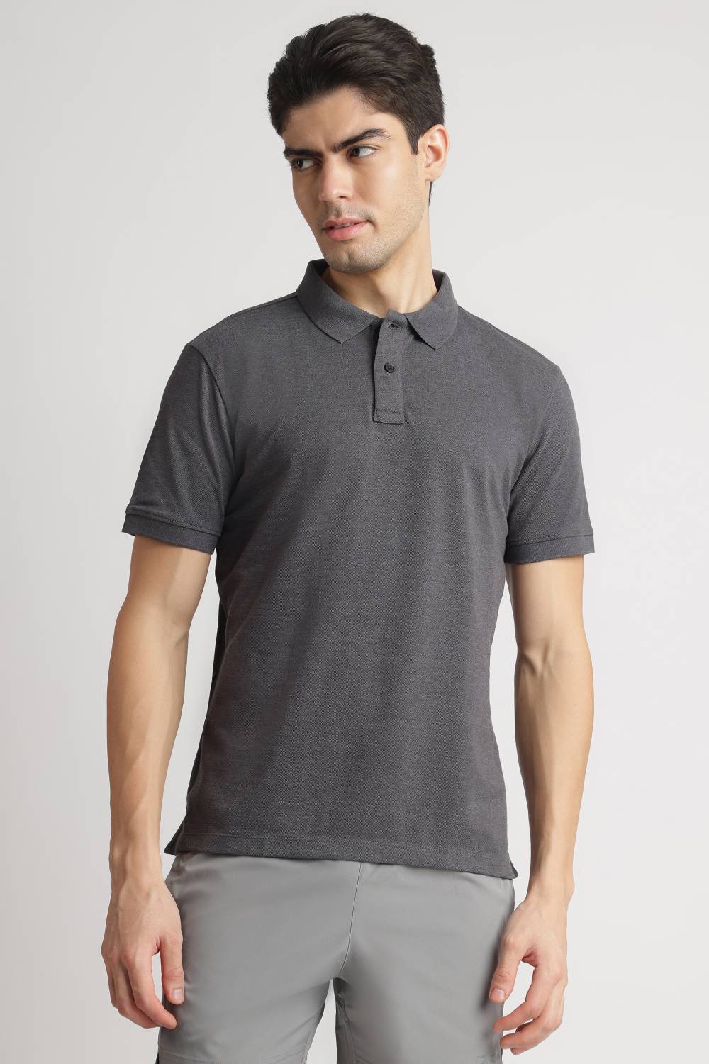 REEBOK Men Solid Polo Neck Polycotton Grey T-Shirt